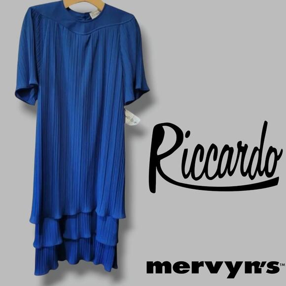 Riccardo women's royal blue Pleated layered vintage Dress from Mervyns - size 8 - Picture 12 of 12